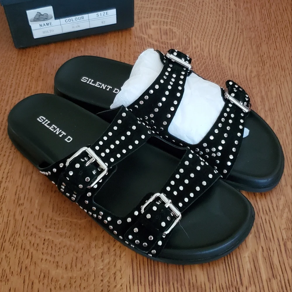 Silent D Studded Slide Sandals - black